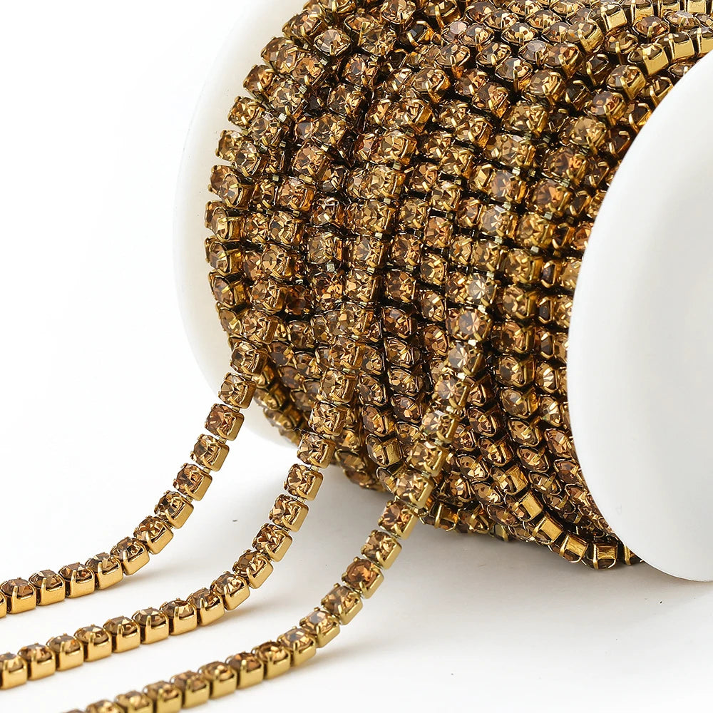Stainless steel rhinestone crystal chain tassel in champagne gold, for DIY jewelry making
