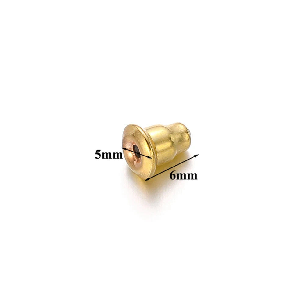 Gold-tone earring back stopper stud, bullet plug size 5mm x 6mm