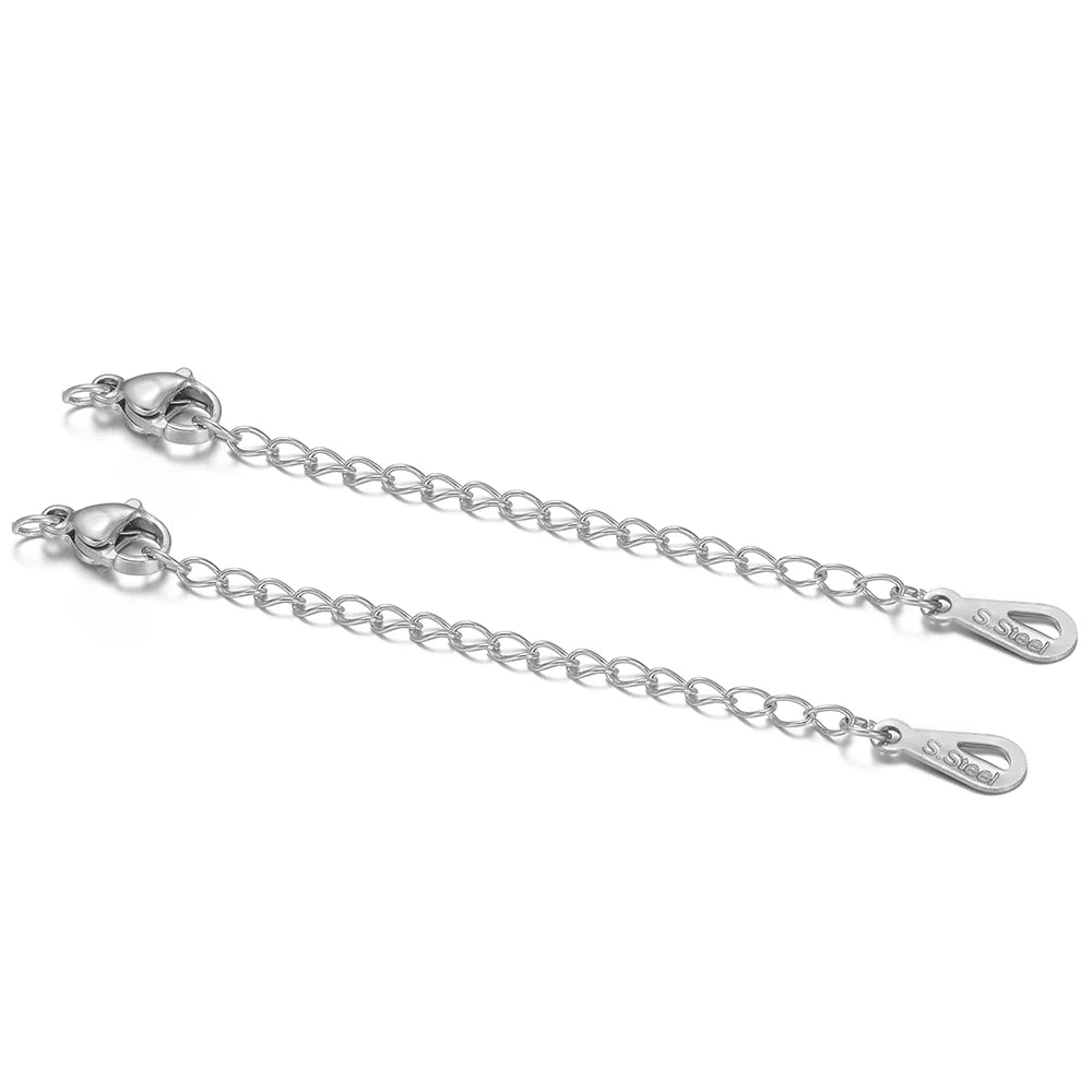 10-piece silver lobster clasp extension tail chains with circular connector links