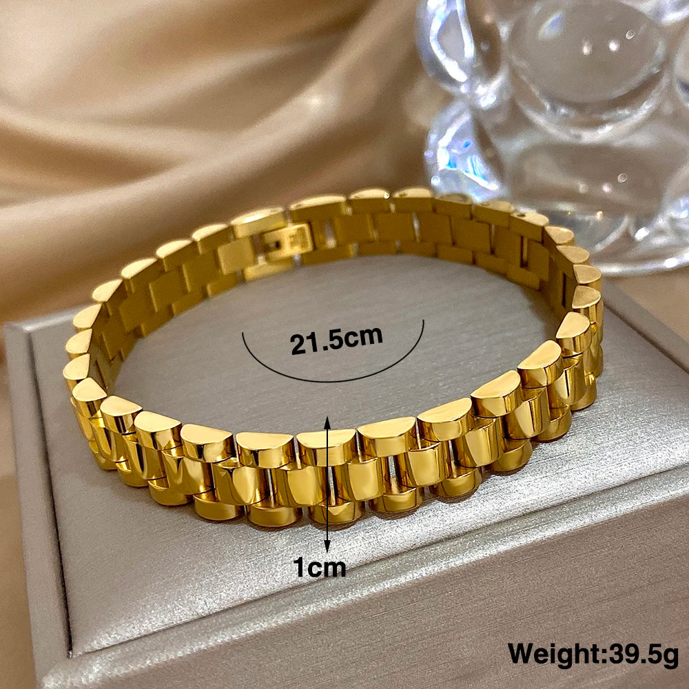 Classic Belt Buckle Stainless Steel Bracelet for Women Men Chunky Gold Silver Color Watch Band Bangles Waterproof Jewelry