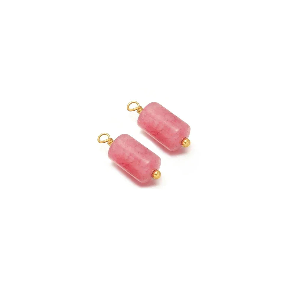Pink cylinder stone charms with gold-tone loops
