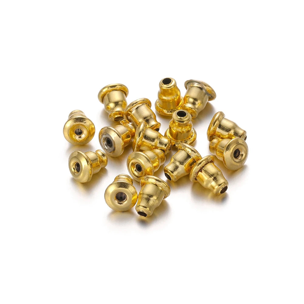 Gold-tone earring back stopper studs (set of 50) bullet plug backs, assorted pieces