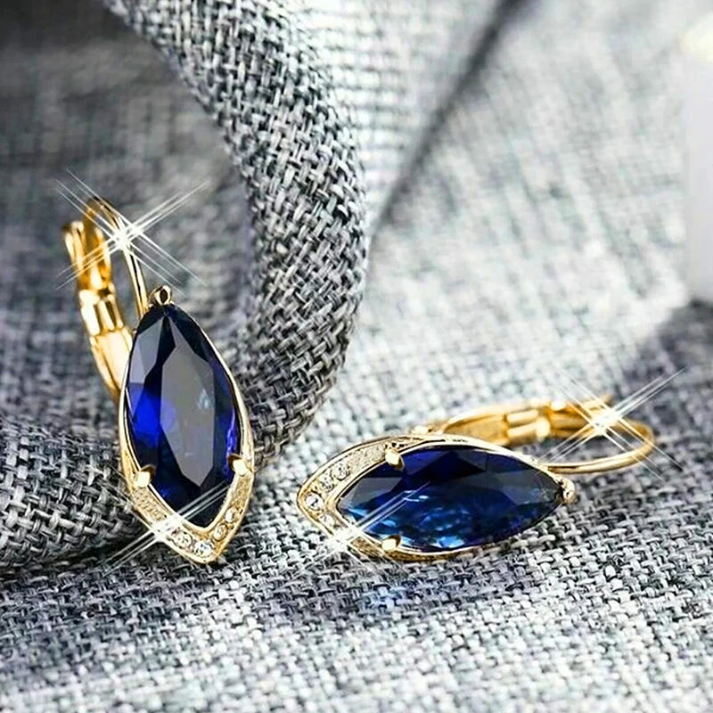 Marquise Blue Cubic Zirconia Drop Earrings for Women Wedding Luxury Jewelry