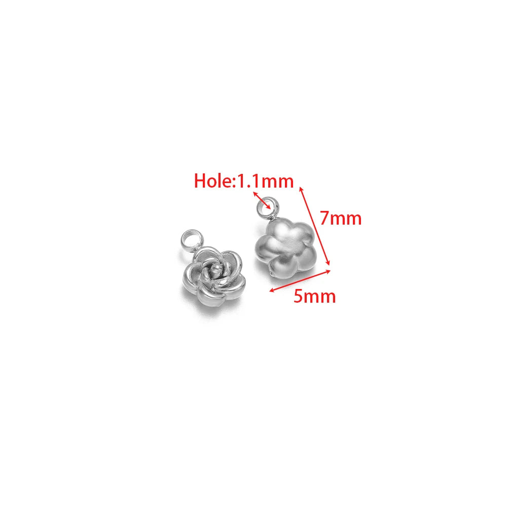 Silver rose flower charms (2-pack), 1.1mm loop hole, small 7mm flowers