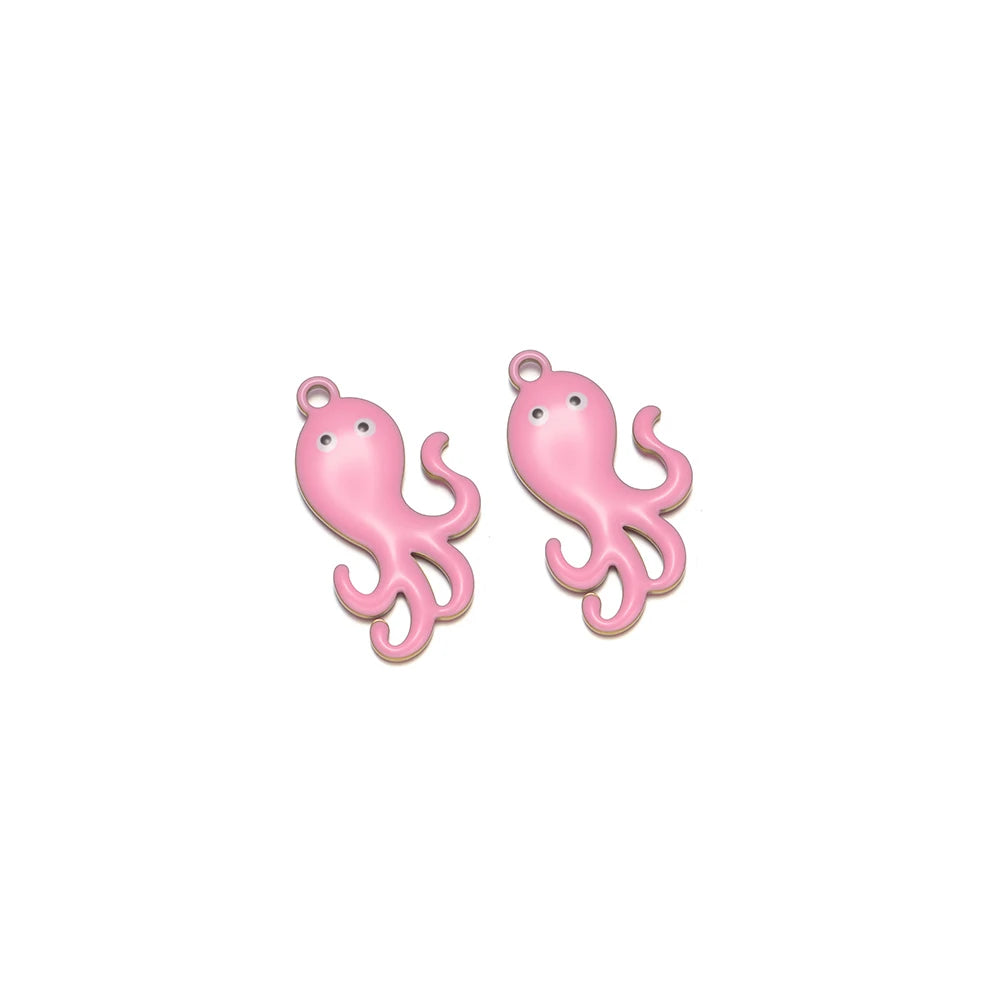 Pink enamel octopus pendant charms with metal loop