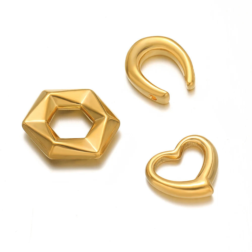 Gold hexagon pendant with two gold U-shaped charms, stainless steel