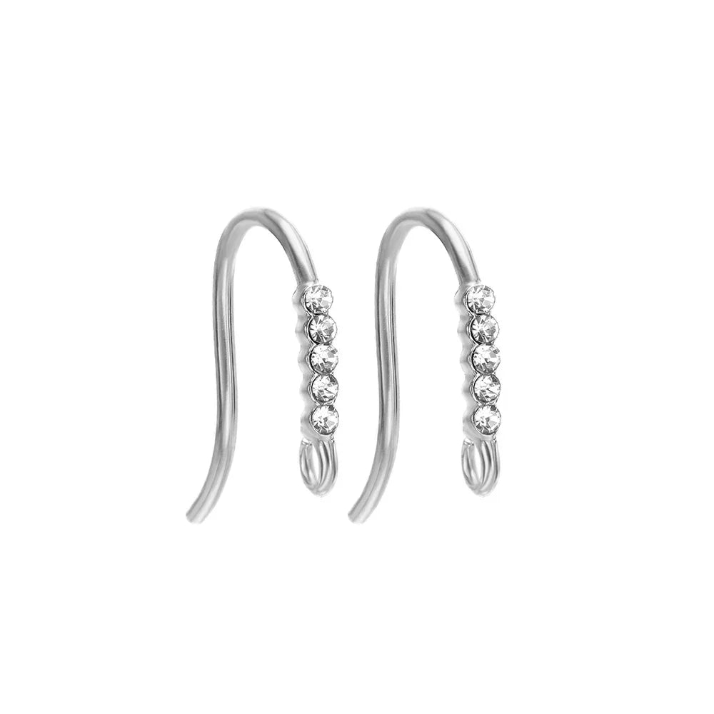 Silver-tone ear wire connectors with long row of round rhinestones
