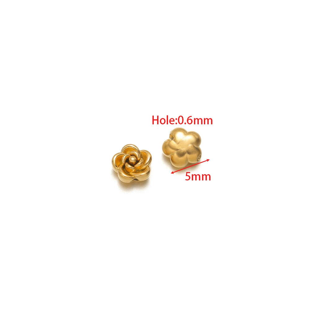 Gold rose flower charms (2-pack), 0.6mm loop hole, small 5mm flowers