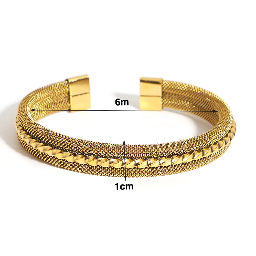 Vintage Gold Plated Stainless Steel Weave Bracelet for Women Men Exquisite Chunky Cuff Bangle Bracelets Waterproof Jewelry