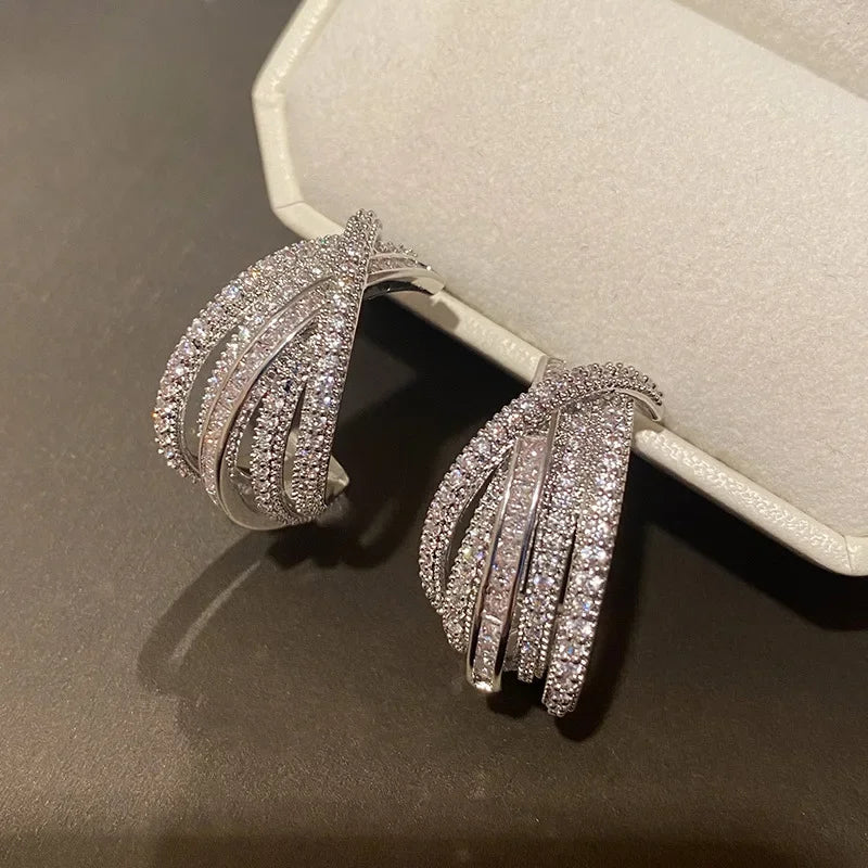 Cubic Zirconia Versatile Hoop Earrings Luxury Ear Accessories Wedding Jewelry Gift