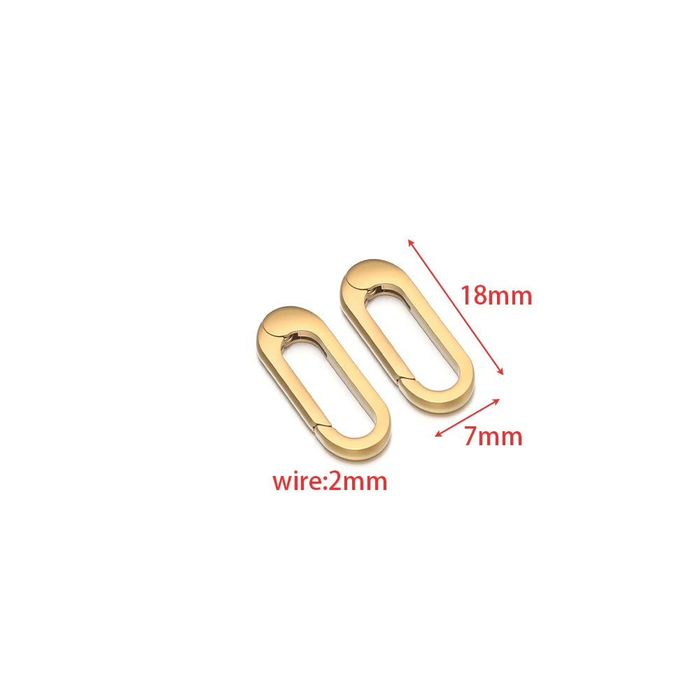 Gold oval spring clasp hooks, 18mm size, 2mm wire diameter