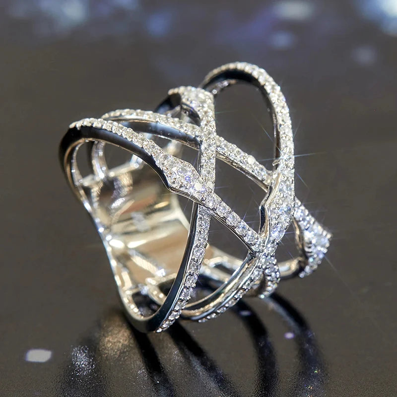Luxury Creative Cross Rings Wide Rings for Women Wedding Band Jewelry