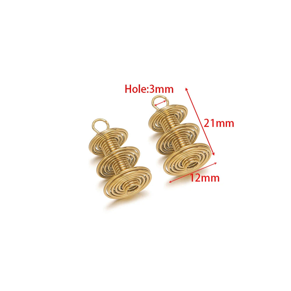 Gold spring coil charm pendant, 21x12mm, 3mm hole, set of 5