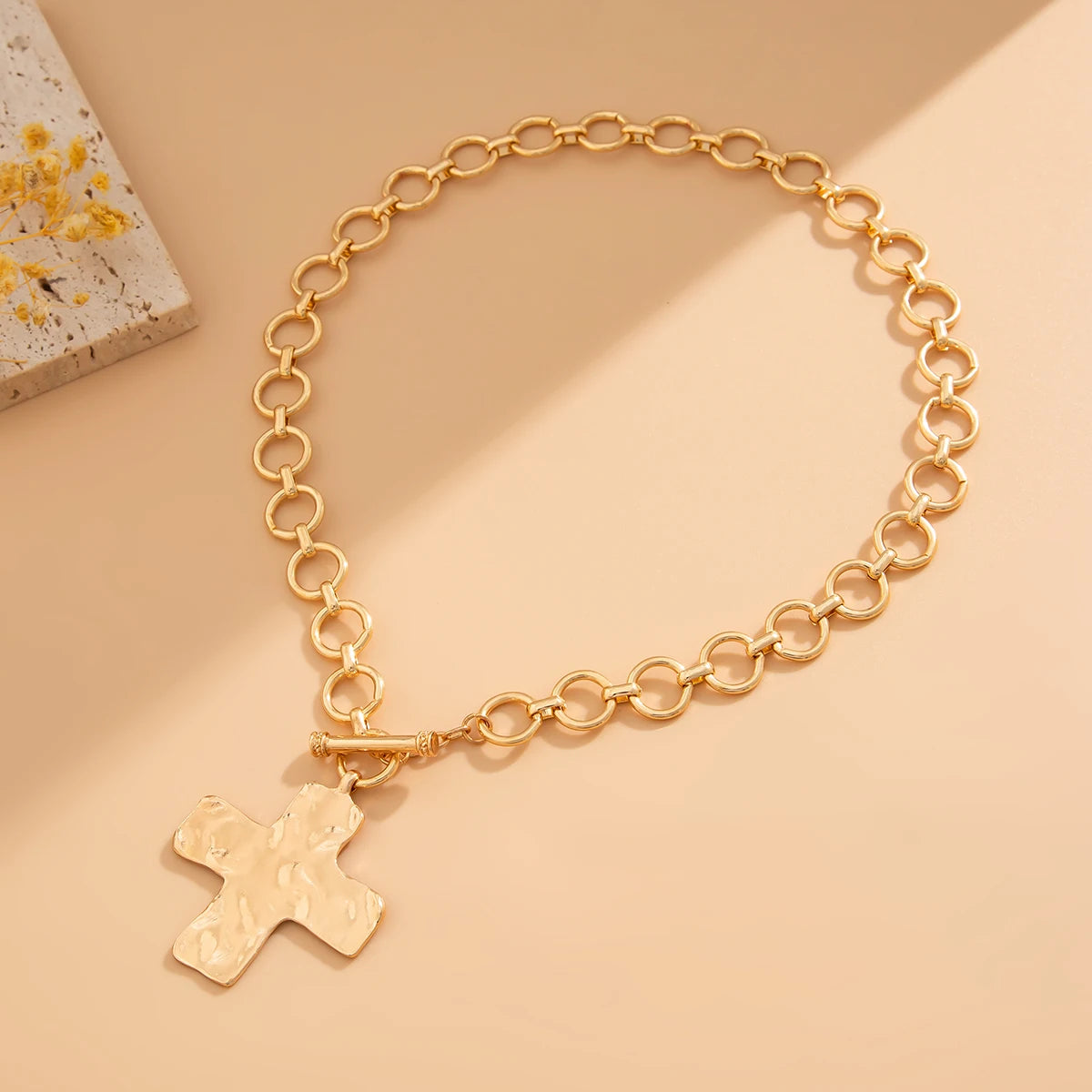 Exaggerated Gold Color Gothic Punk Large Cross Pendant Necklace for Women Choker Jewelry