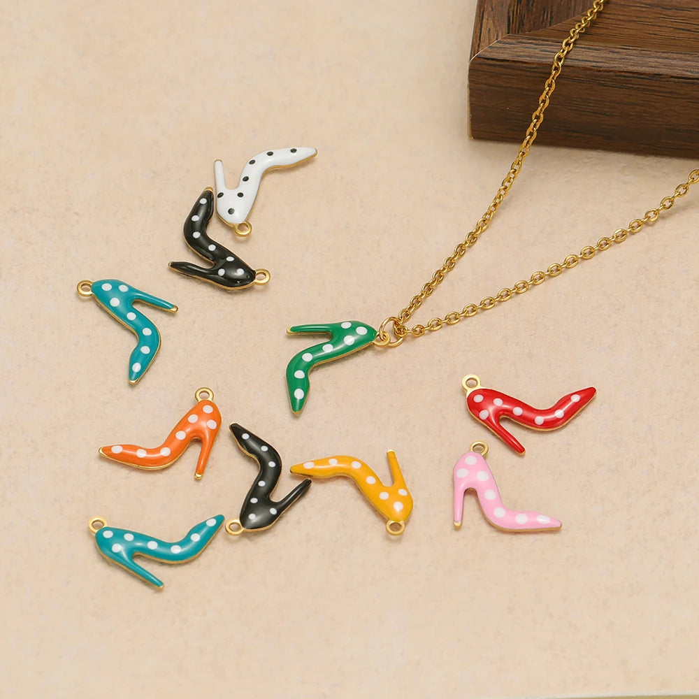 Enamel high-heel shoe charms in assorted colors with gold-tone loops