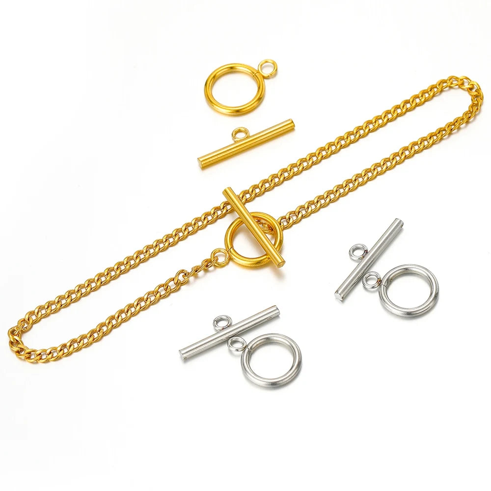 Gold-tone OT clasp toggle with chain and ring connector parts for jewelry making
