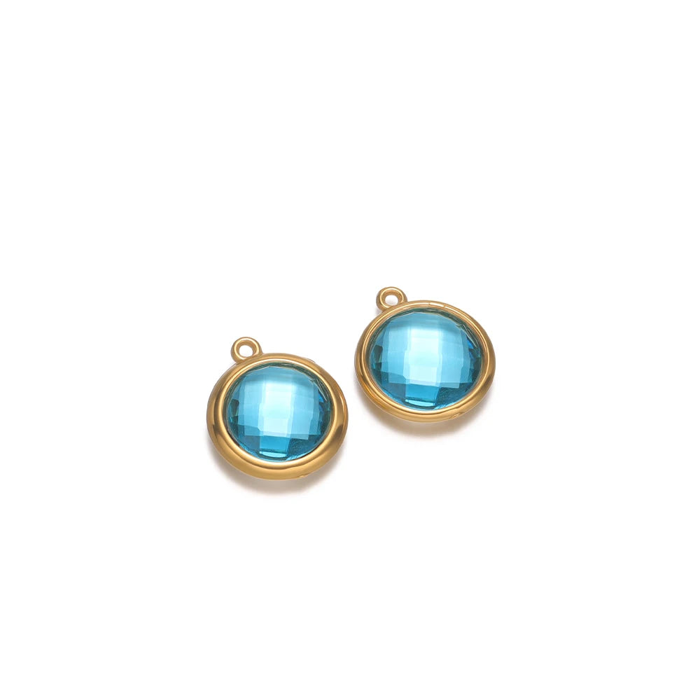 Round faceted blue glass charm with gold-tone loop, for DIY jewelry making