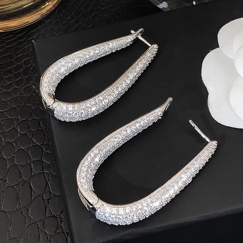 Fashion Silver Color Hoop Earrings Party Zirconia Jewelry m04