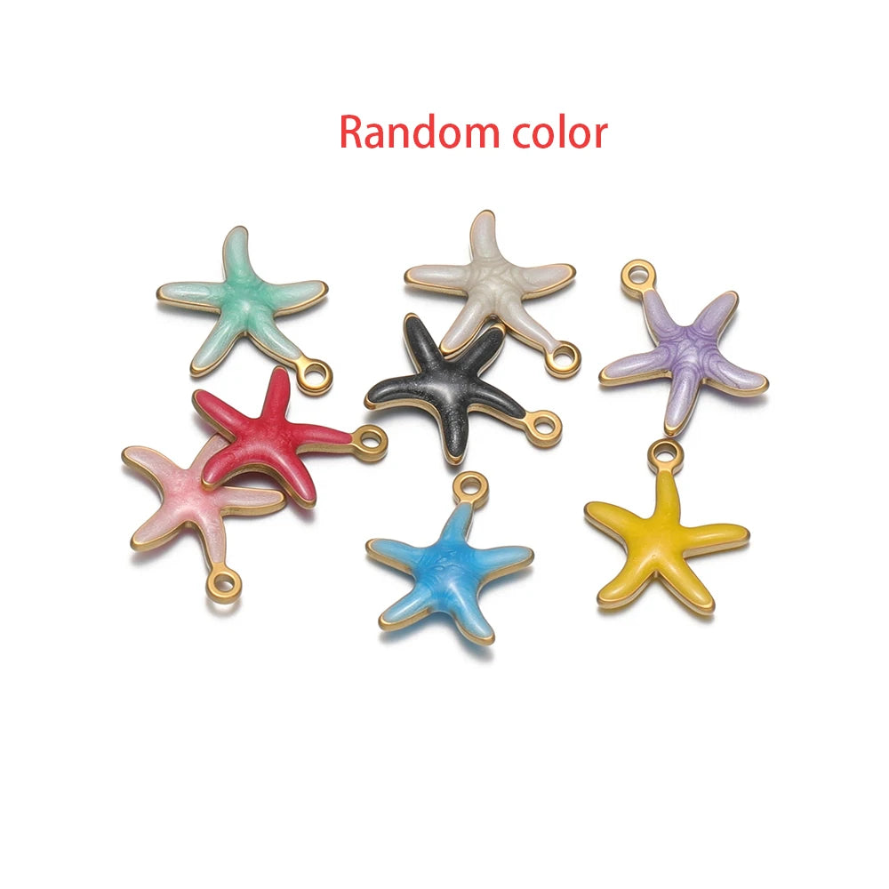 Random-color starfish pendant charms in multiple hues with gold-tone loops