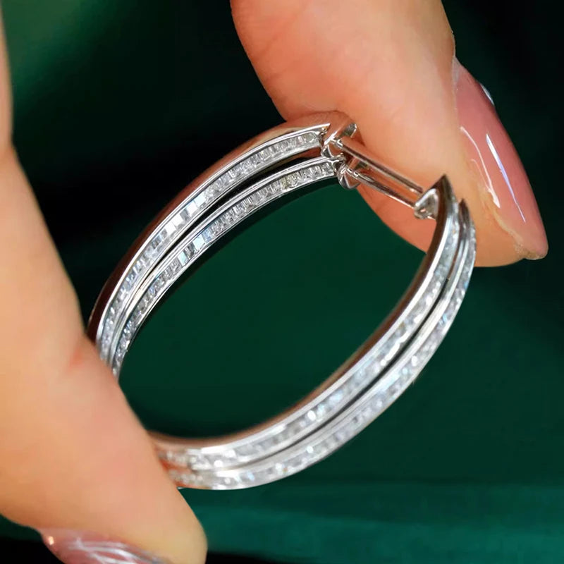 Silver Color Circle Full CZ Sparking Hoop Earrings for Women