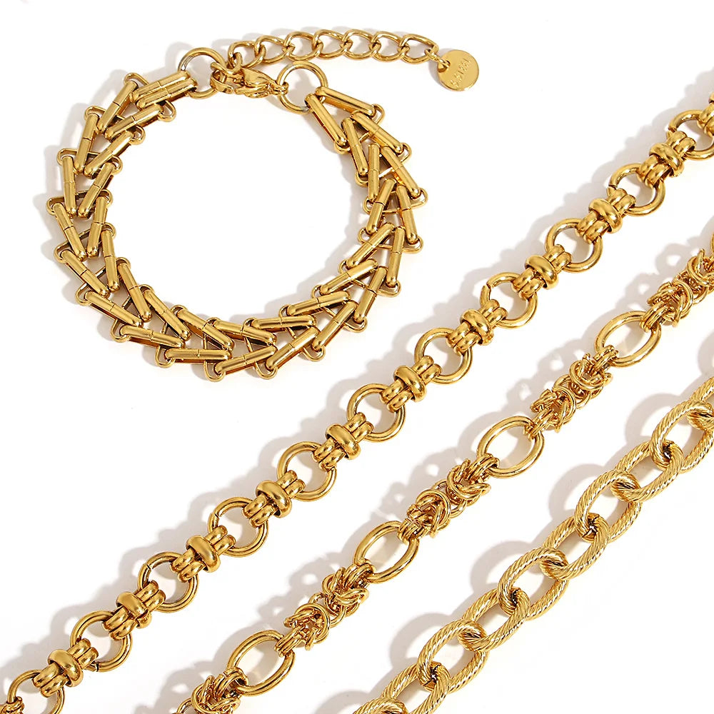 Fashion Gold Plated Stainless Steel Bracelets for Women Unique Geometric Circle Thick Chain Wrist Bracelet Waterproof Jewelry