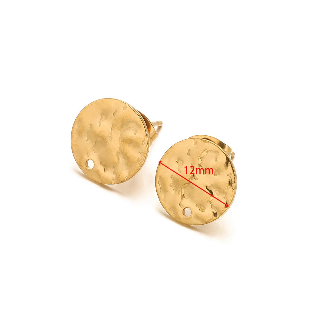 Gold-tone round embossed stud earrings, ripple disc size 12mm, post-and-back pair