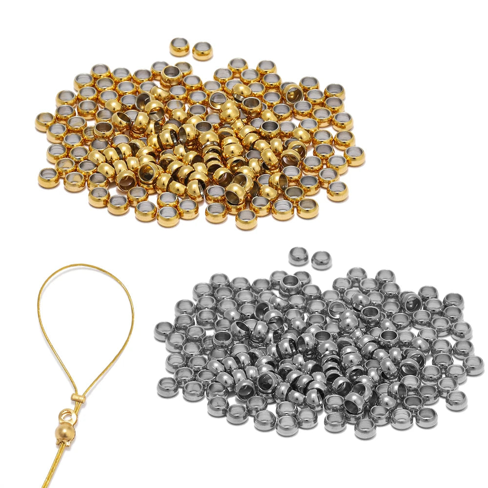 Gold-tone metal spacer bead stoppers with round crimp ends, 100-piece set look