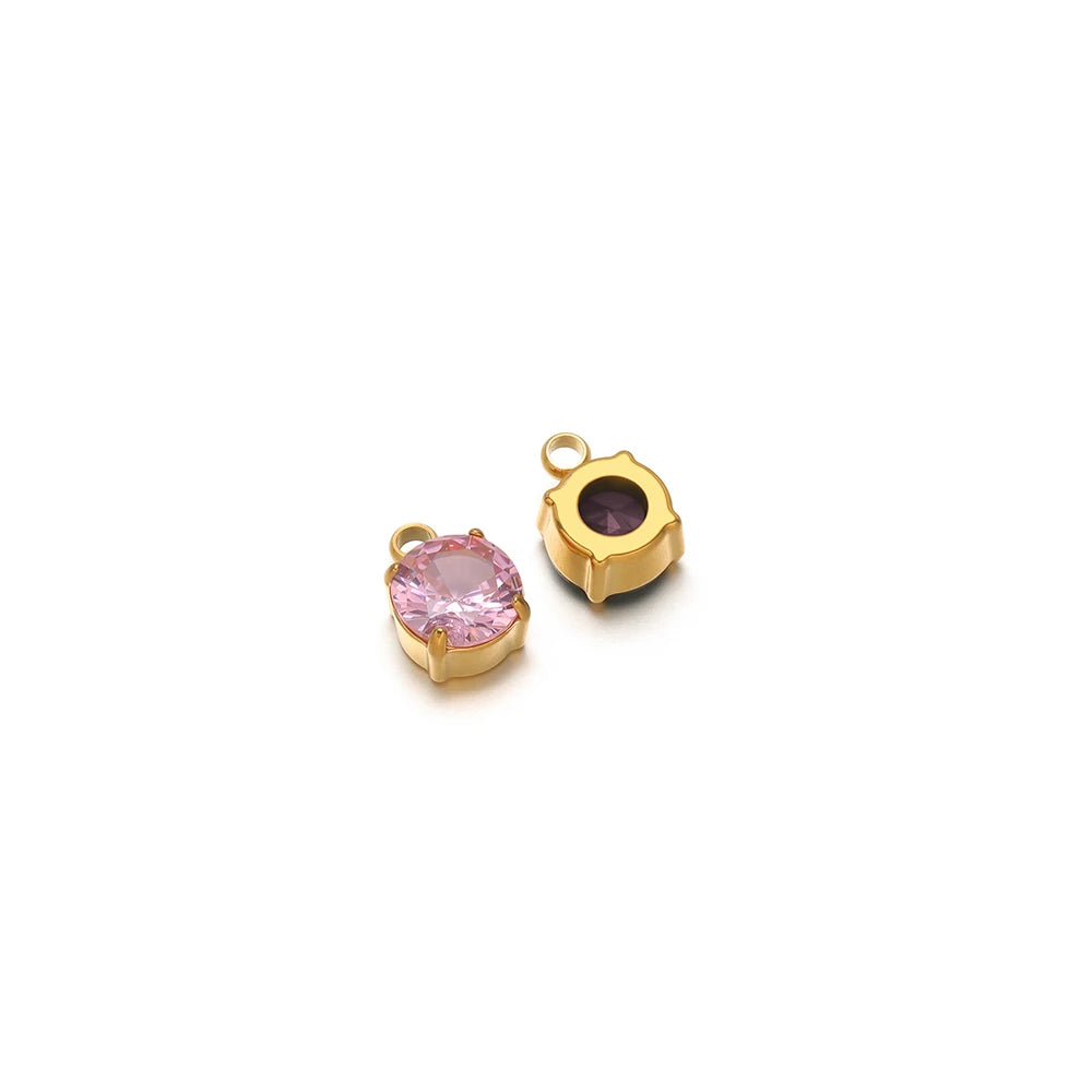 Round glass crystal claw rhinestones, gold-tone, pink and purple