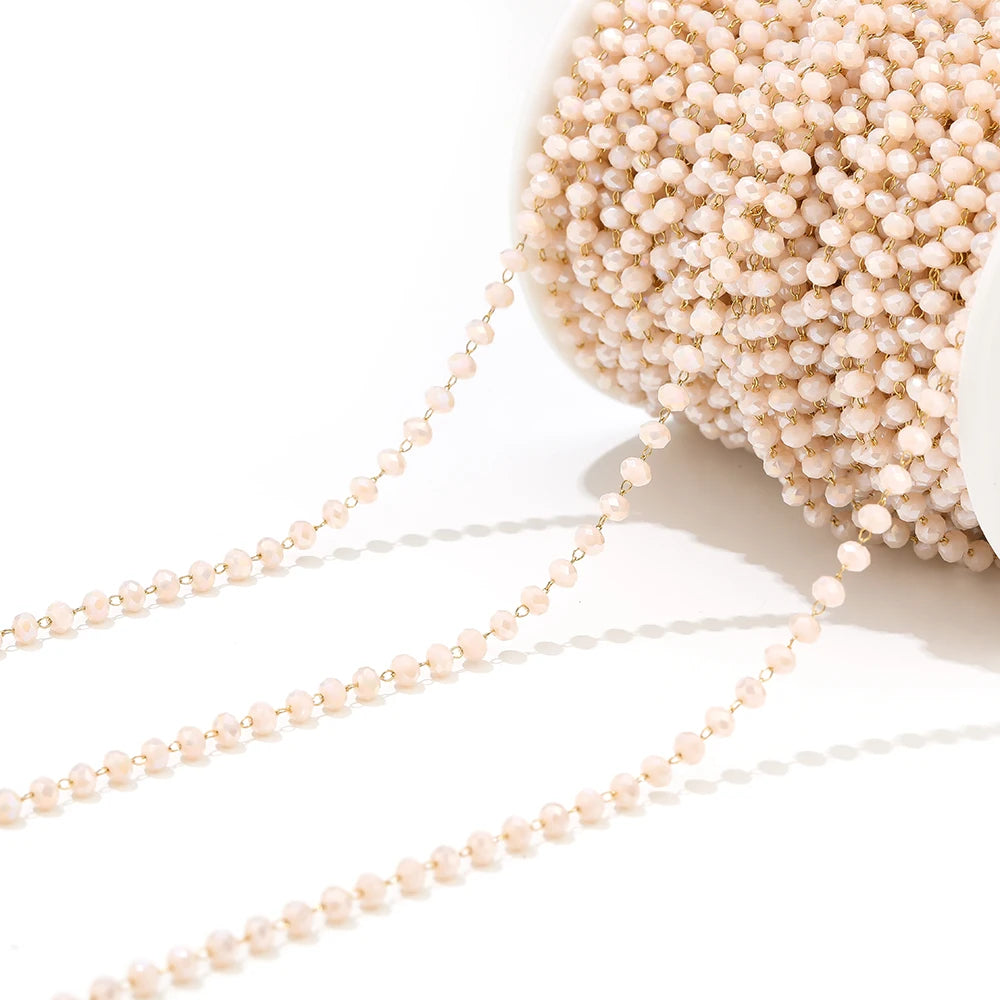 3mm faceted beaded chain with nude beige beads