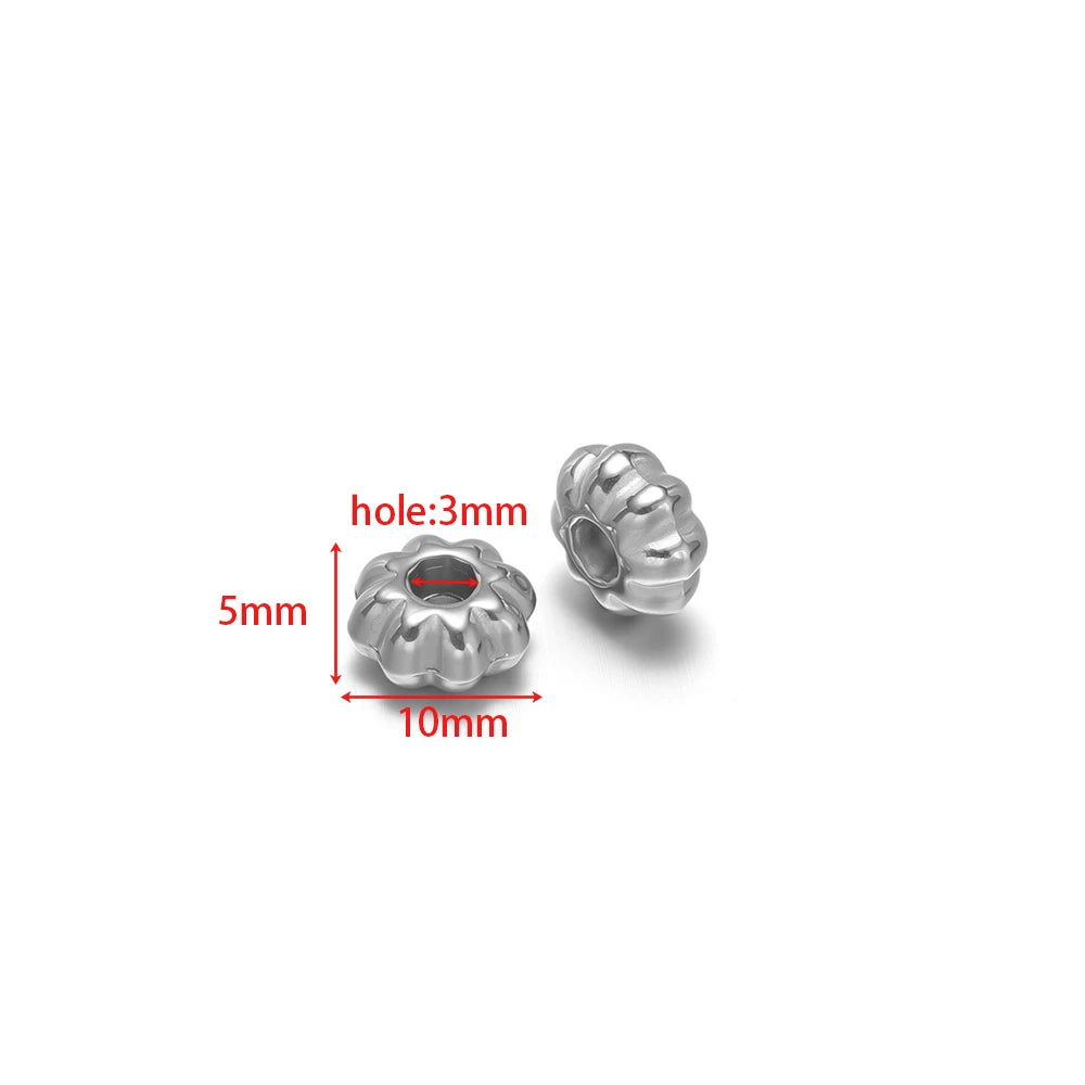 Silver striped pumpkin spacer beads with red center and 3mm hole, ribbed charm