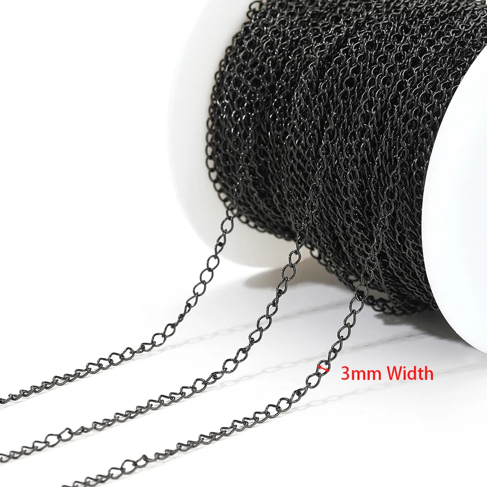 Black extension tail chain with 3mm link width and small oval chain loops