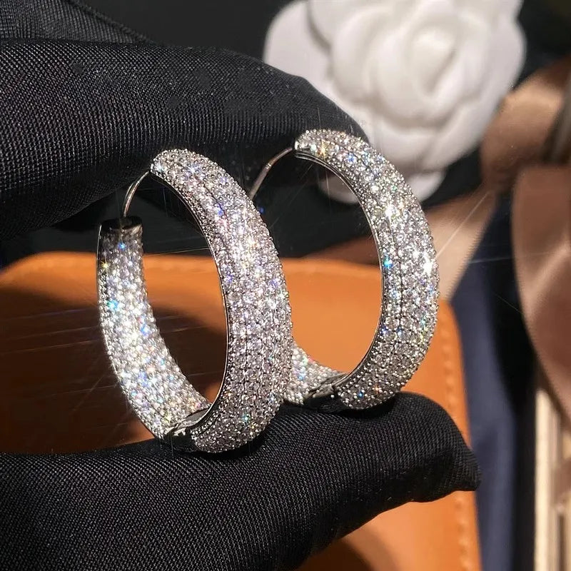 Fashion Shining Zirconia Circle Round Hoop Earrings For Women Party Jewelry