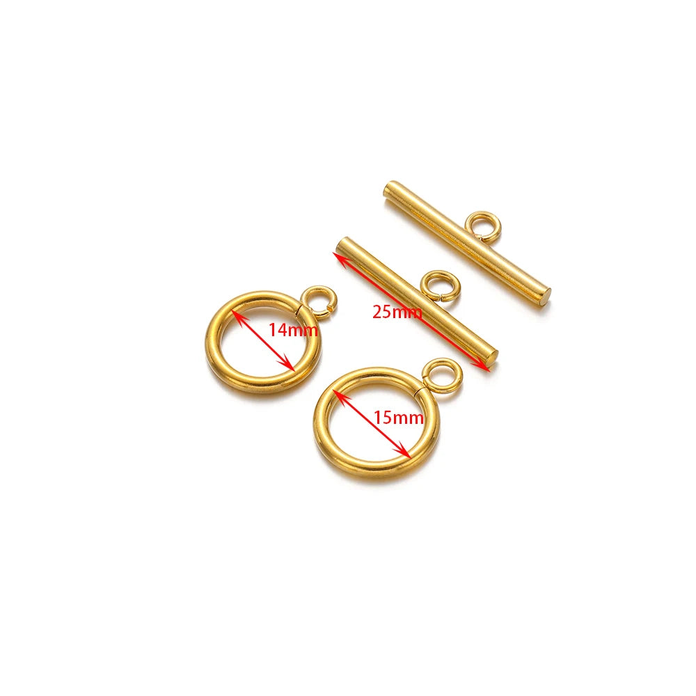 Gold-tone OT clasp connectors with 14mm ring loop and 25mm bar lengths