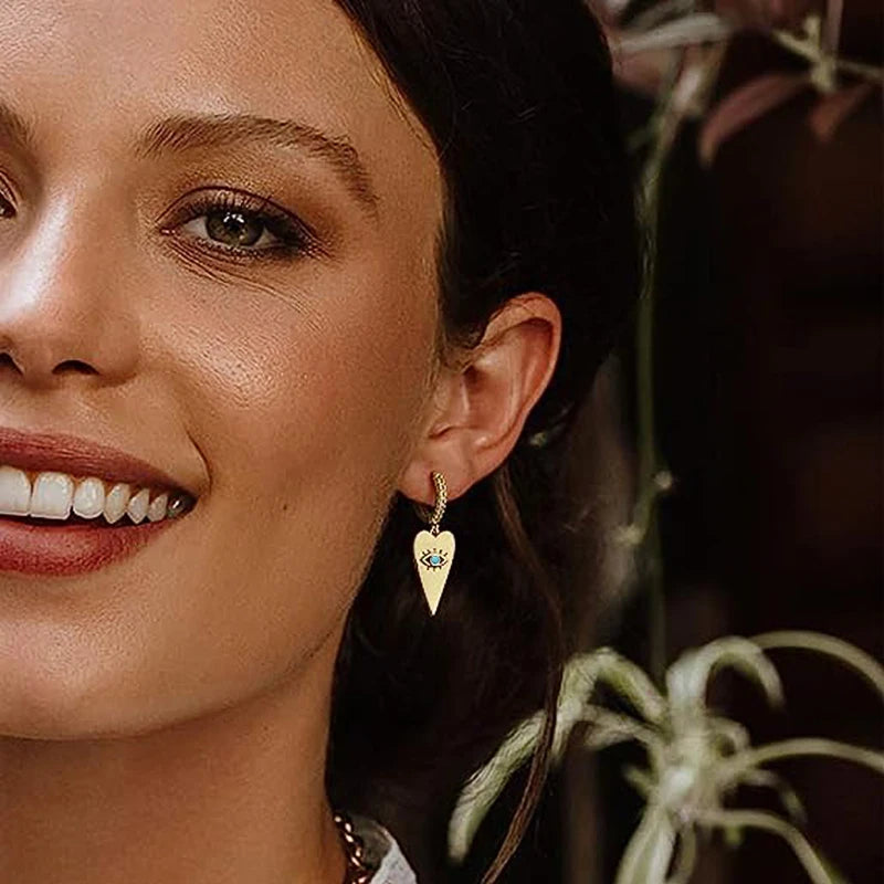 Gold Color Y2K Style Dangle Earrings Metal Heart Blue Eyes Charms Hip Hop Jewelry m18