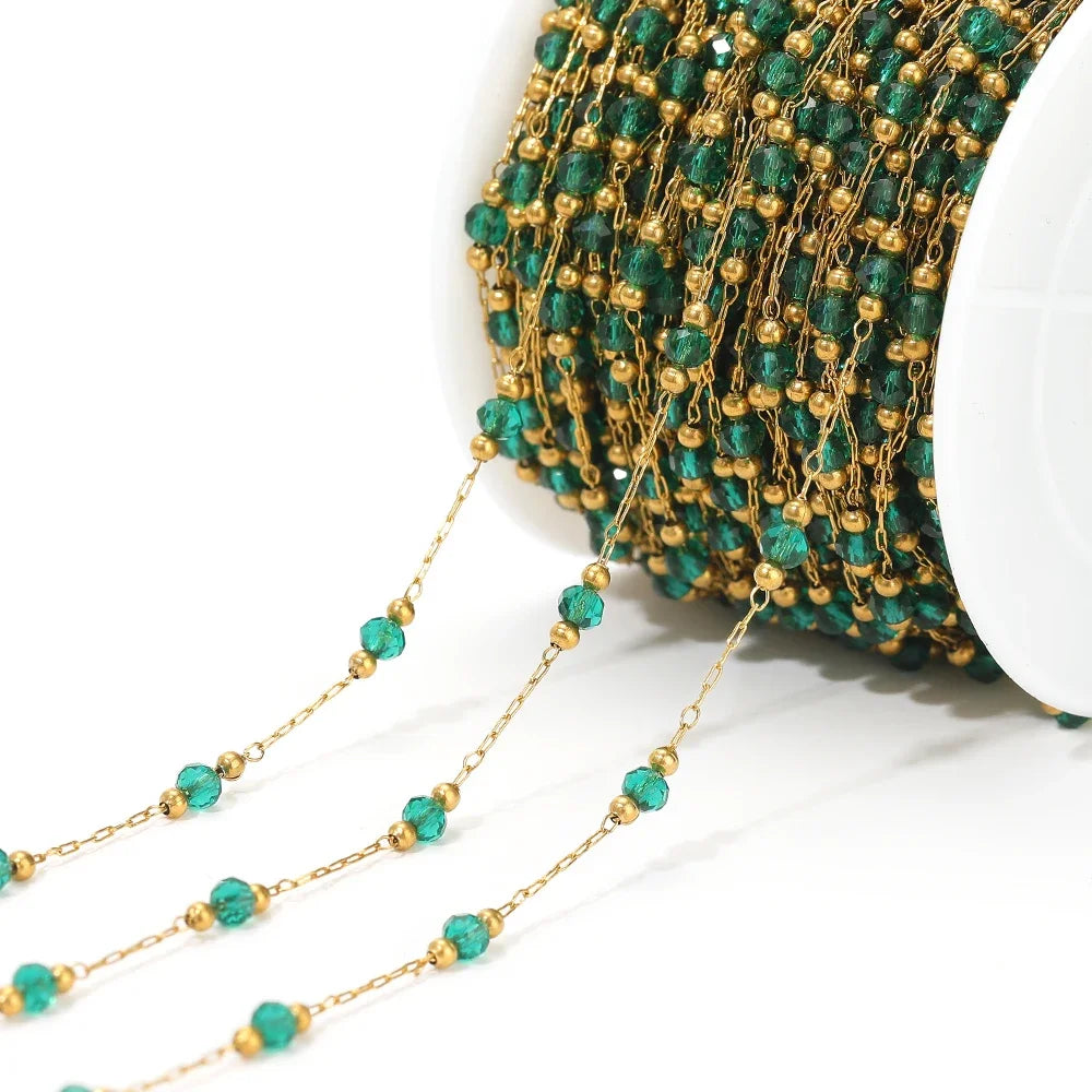 Gold-tone chain with small turquoise bead drops for DIY bracelet or necklace making