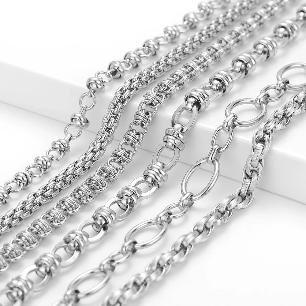Stainless steel chain bracelet findings with mixed link styles, DIY punk jewelry