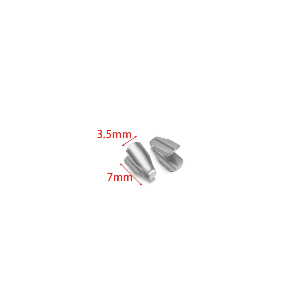 Steel crimp end caps for snake chains, 3.5mm x 7mm, 2 clips