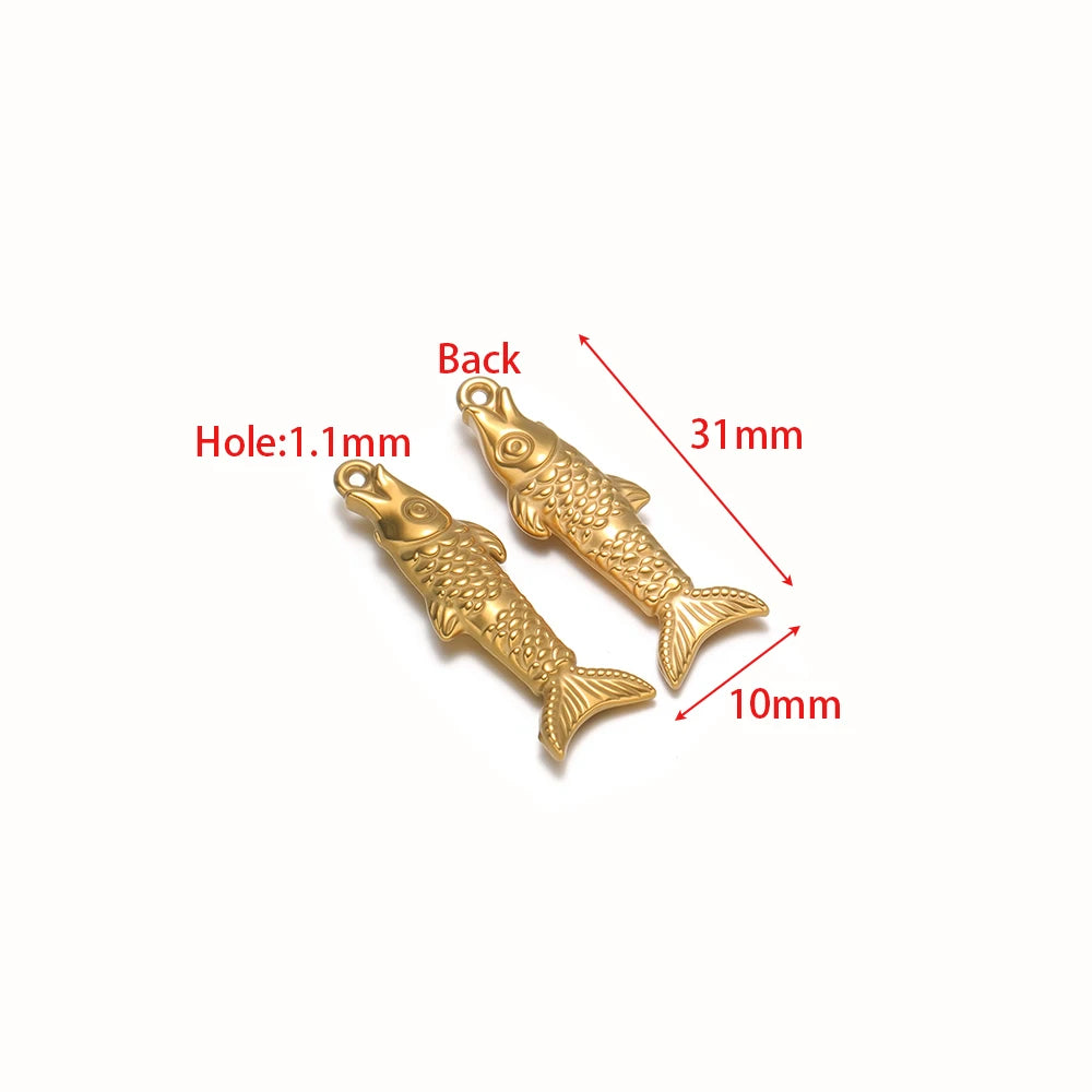 Gold fish charm pendant set, 2pcs 3D metallic scale design for DIY jewelry making