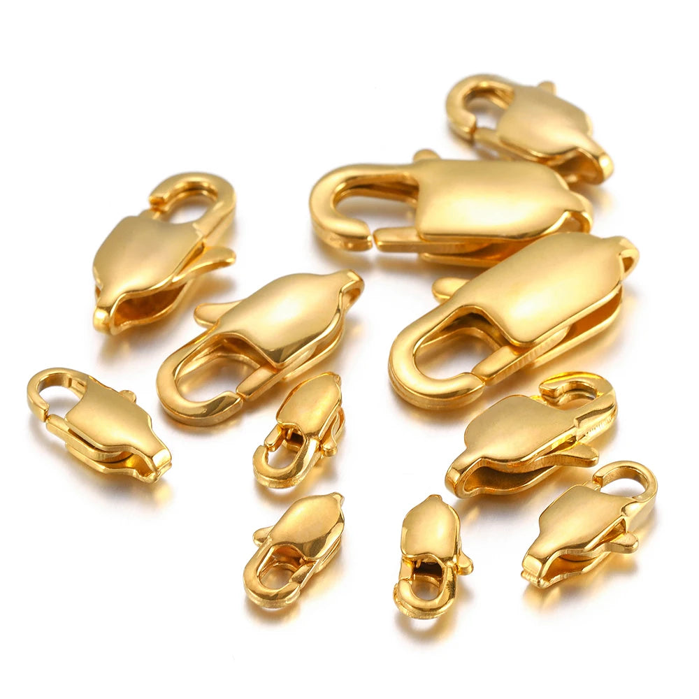 Gold rectangle lobster clasps with spring gate, mixed sizes for jewelry making