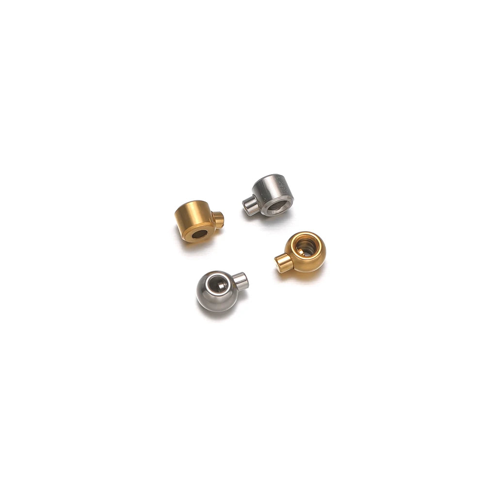 Gold and silver crimp end bead stoppers with round end caps, stainless steel