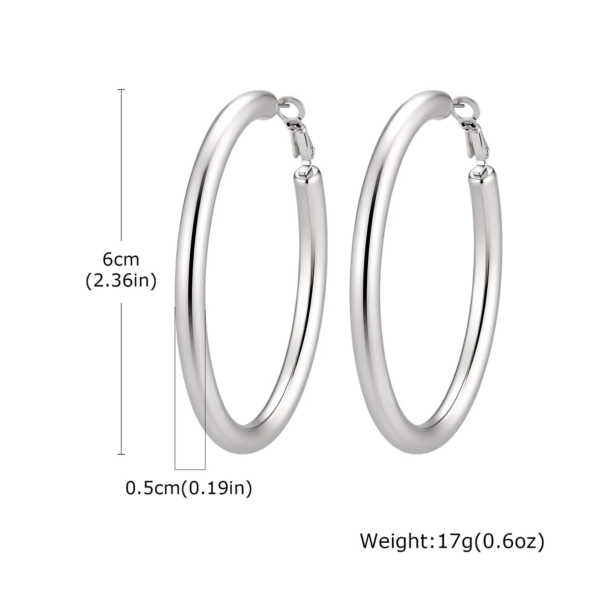 Silver chunky hoop earrings, 6 cm diameter and 0.5 cm wide