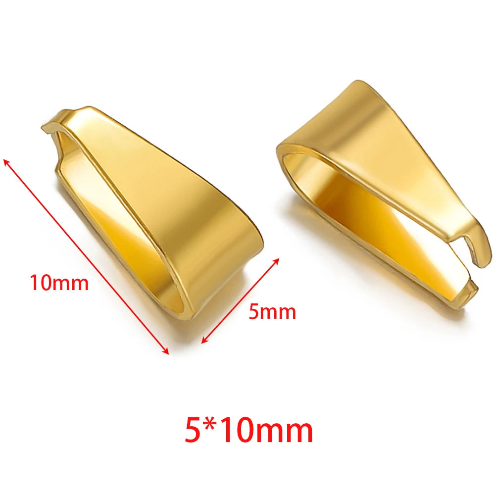 Gold-tone clip clasp connector (5x10mm), size diagram with 10mm and 5mm