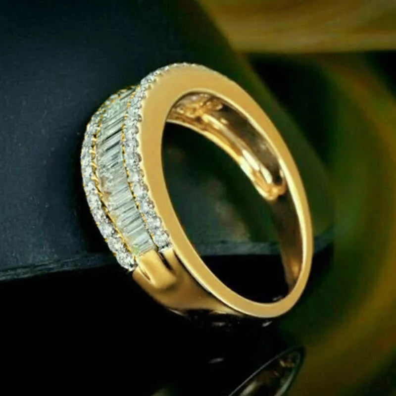 Gold Color Wedding Band Finger Ring For Women Zirconia Fashion Jewelry