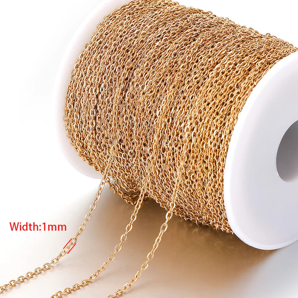 Rose gold-tone stainless steel chain, 1mm links for DIY jewelry making