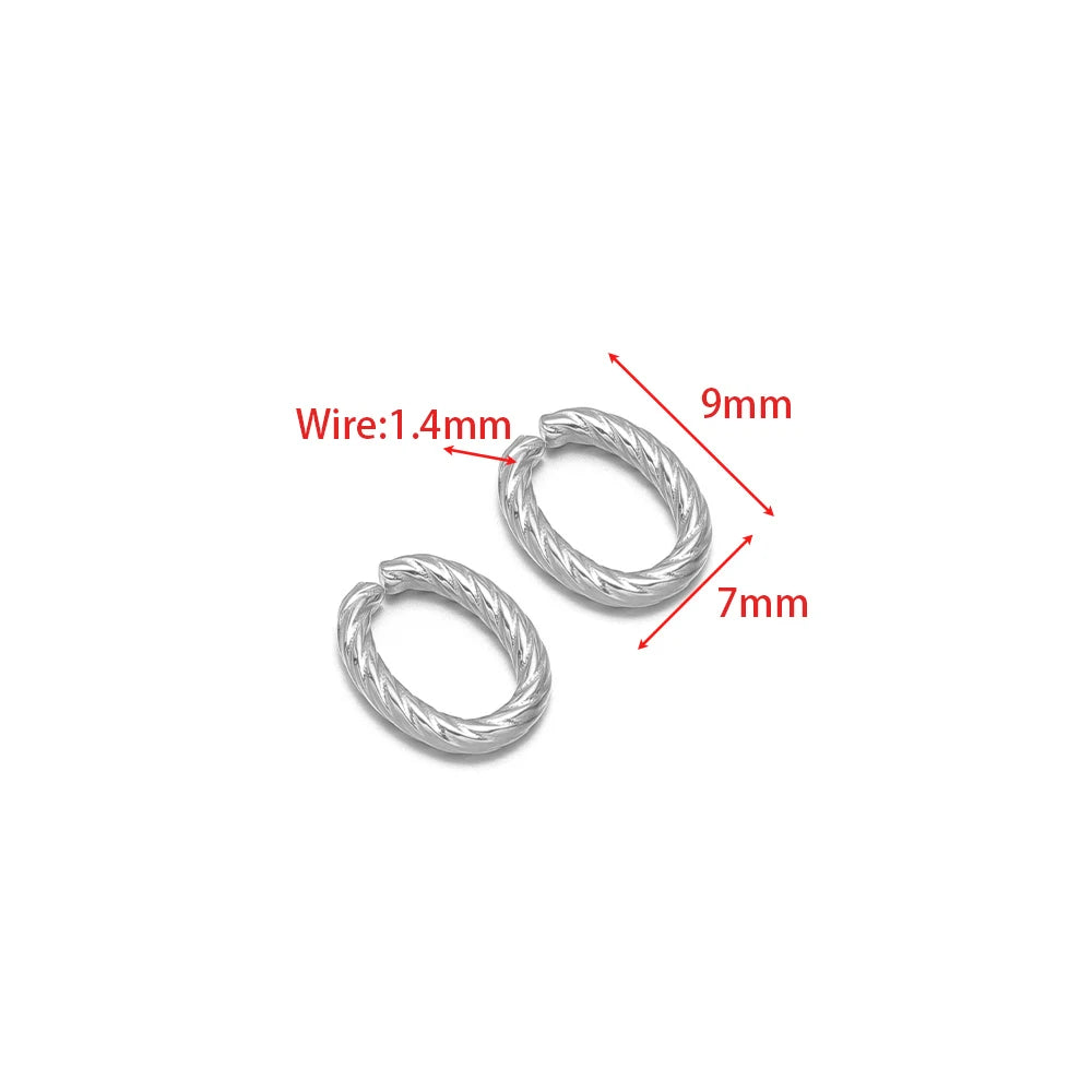 Twist-open oval connector charm, braided oval loop, silver tone