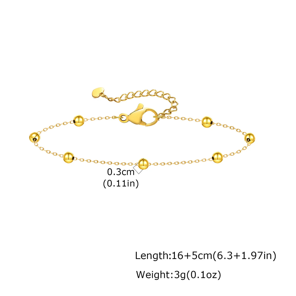 Gold tone beaded and heart charm chain bracelet with adjustable extender and clasp