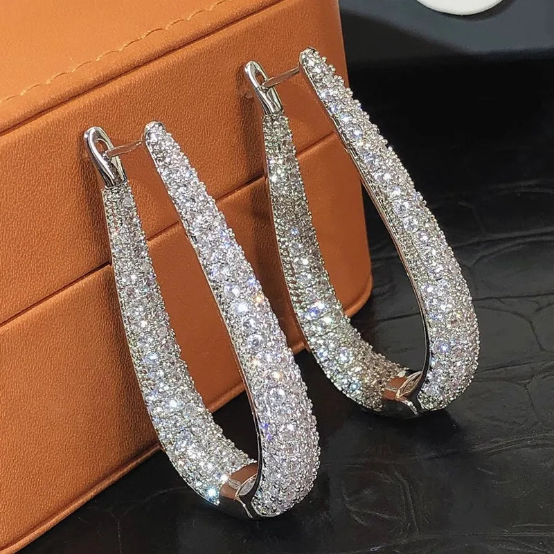 Fashion Silver Color Hoop Earrings Party Zirconia Jewelry m04