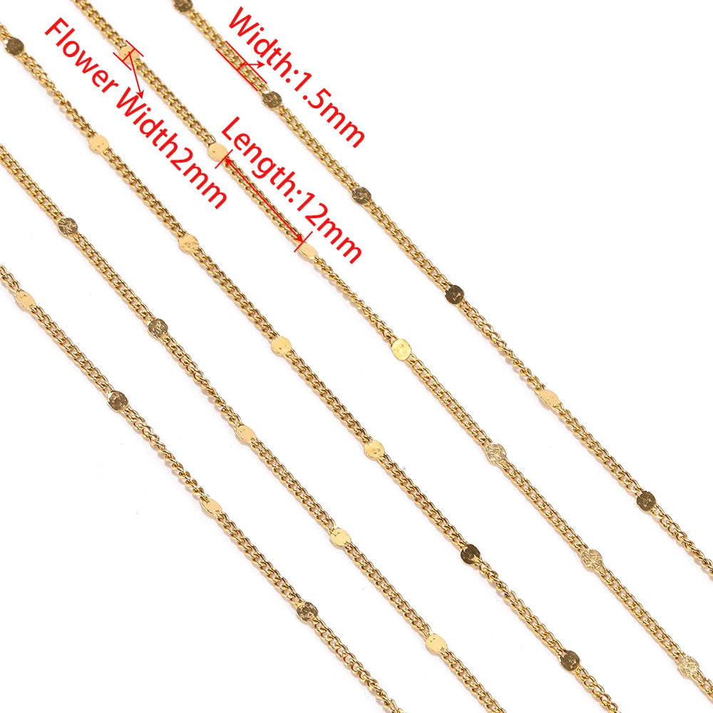 Gold 1.5mm flat oval textured chain, multiple parallel strands close-up