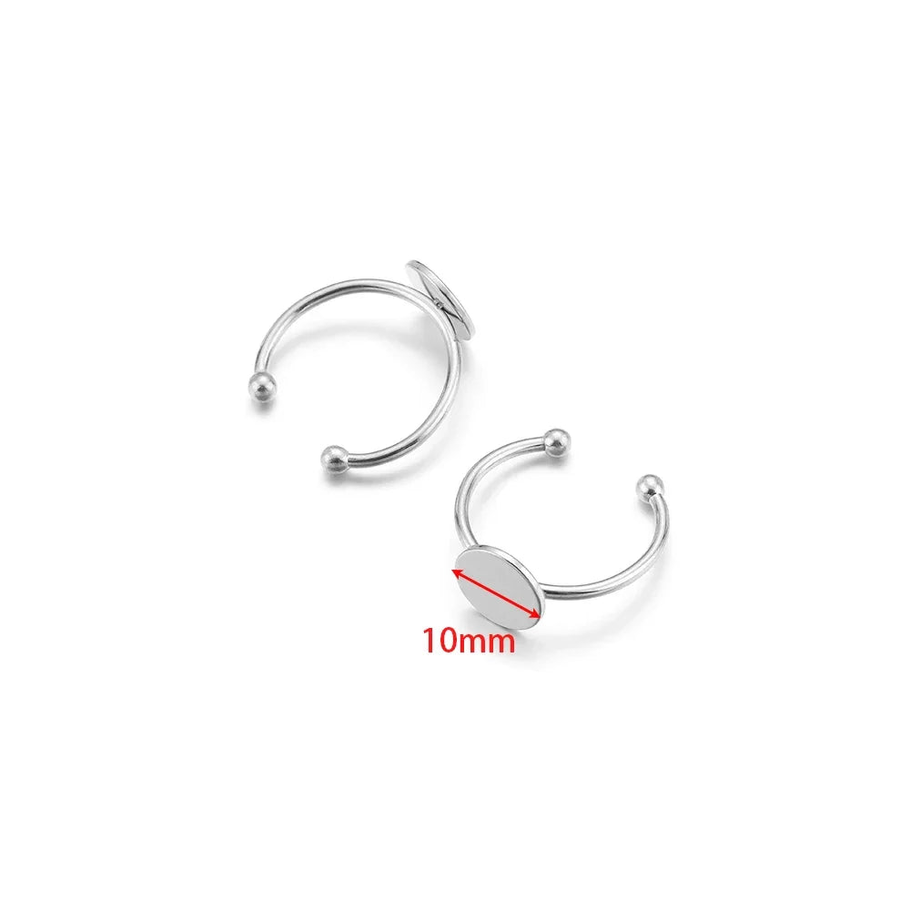 Silver ring blank with 10mm round cabochon bezel disc and ball post detail