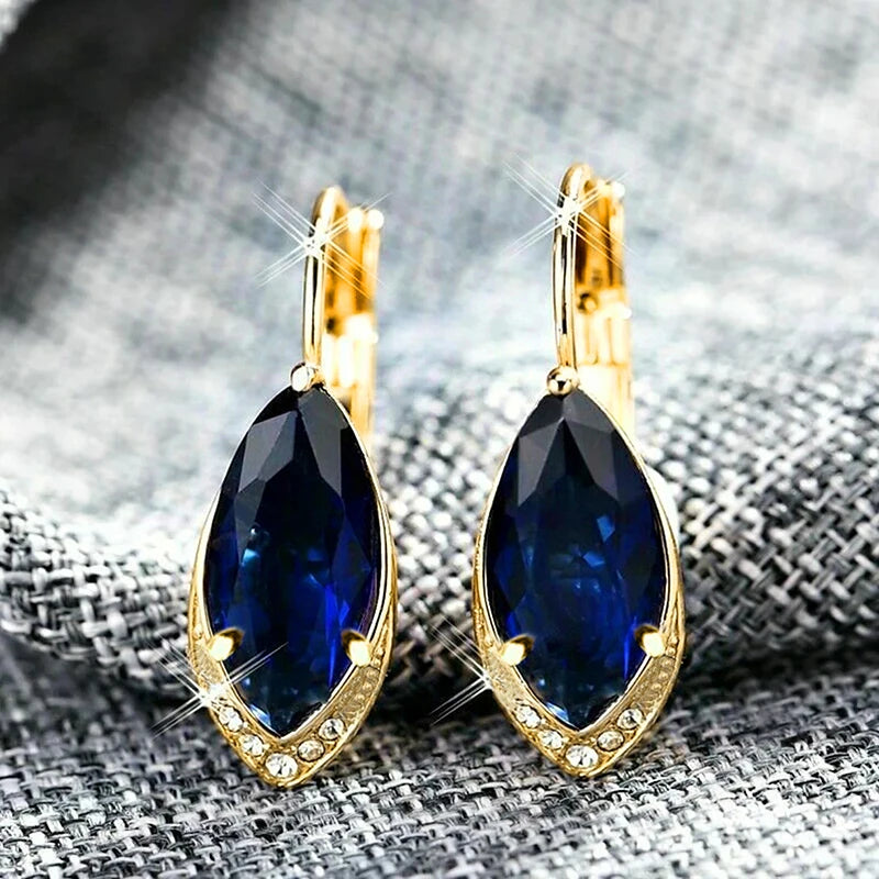 Marquise Blue Cubic Zirconia Drop Earrings for Women Wedding Luxury Jewelry